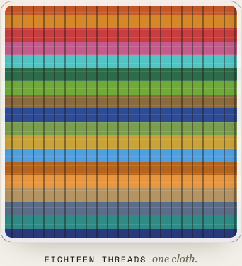 Eighteen coloured threads woven into one cloth